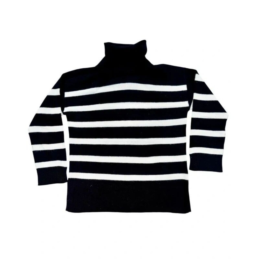 Charter Club Cashmere Breton Striped Turtleneck Sweater Preppy Nautical - S